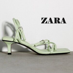 NWT Zara Strappy Heleed Leather Sandals
